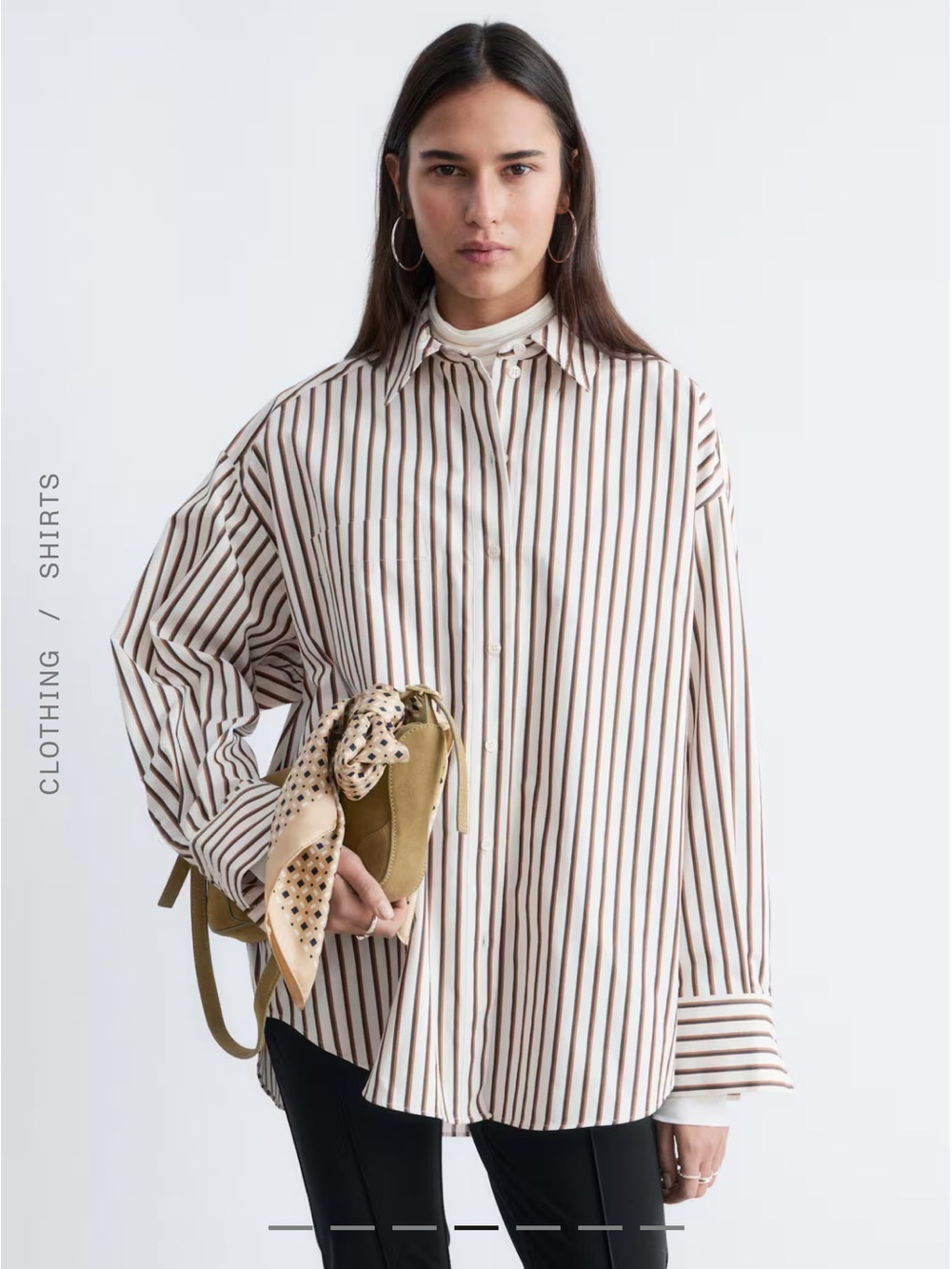& Other Stories Large Striped Oversized Button-Up Shirt in Cream and Brown
